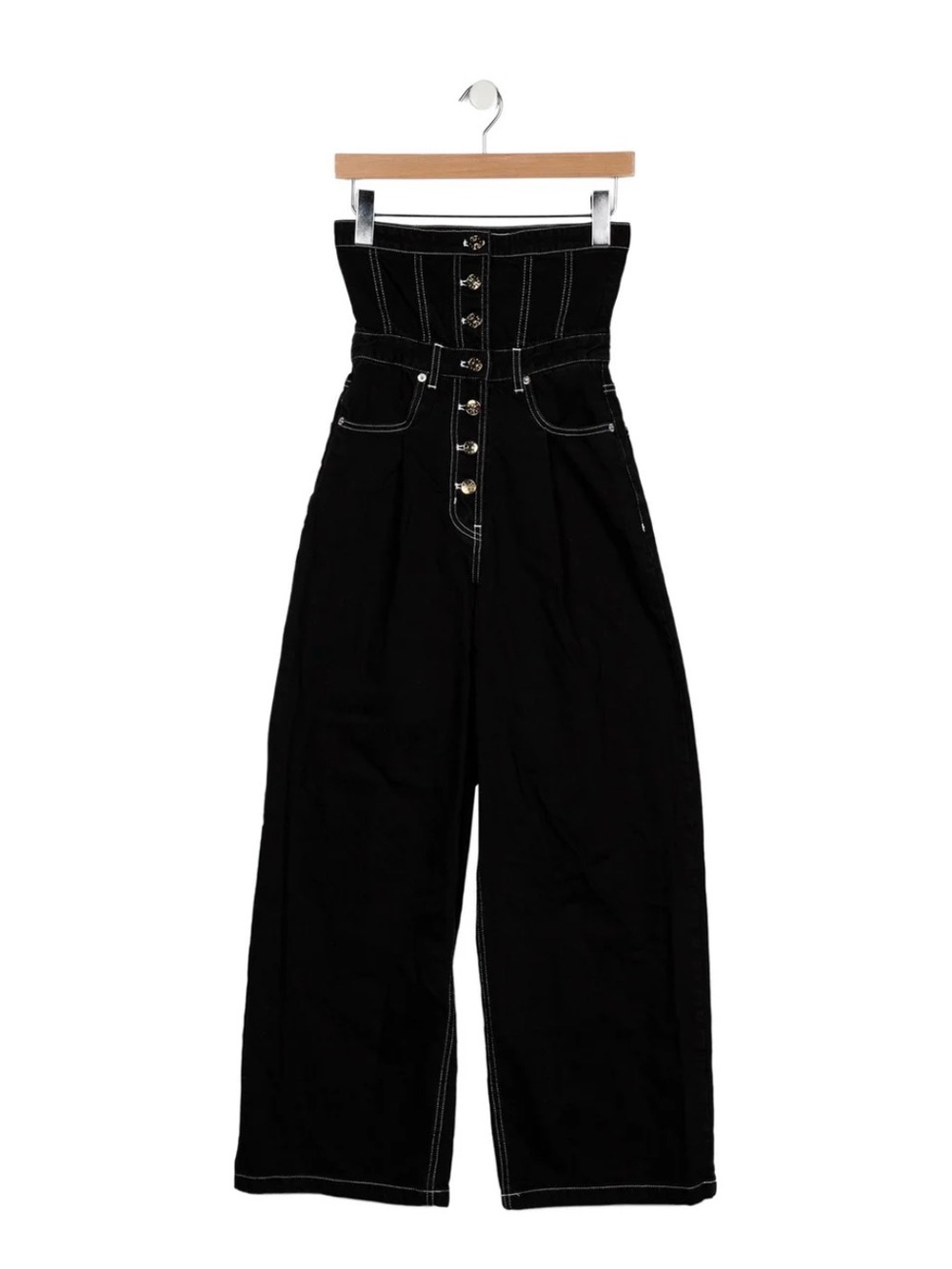 EENK Women's Super High-Waist Corset Black Wide-Leg Streetwear Pants - Medium
